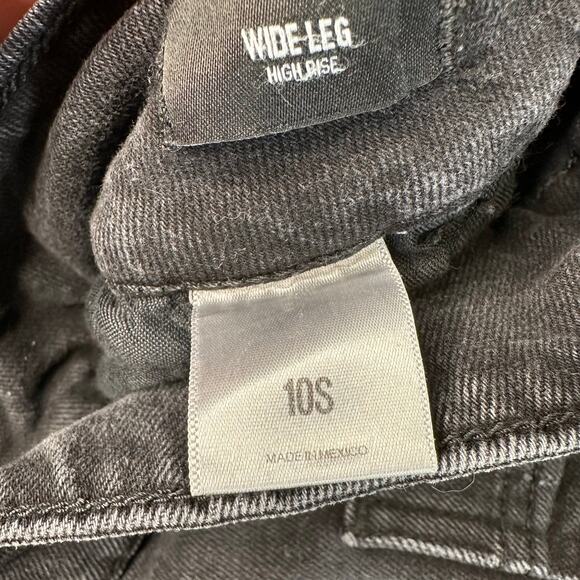 Express Jeans WMNS Sz 10S Washed Black Denim High-Rise Wide Leg Slash Pockets - Picture 5 of 5